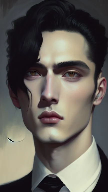 painting by koson ohara and marta bevacqua portrait of a handsome goth man in black suit, 8k, high quality, highly detailed