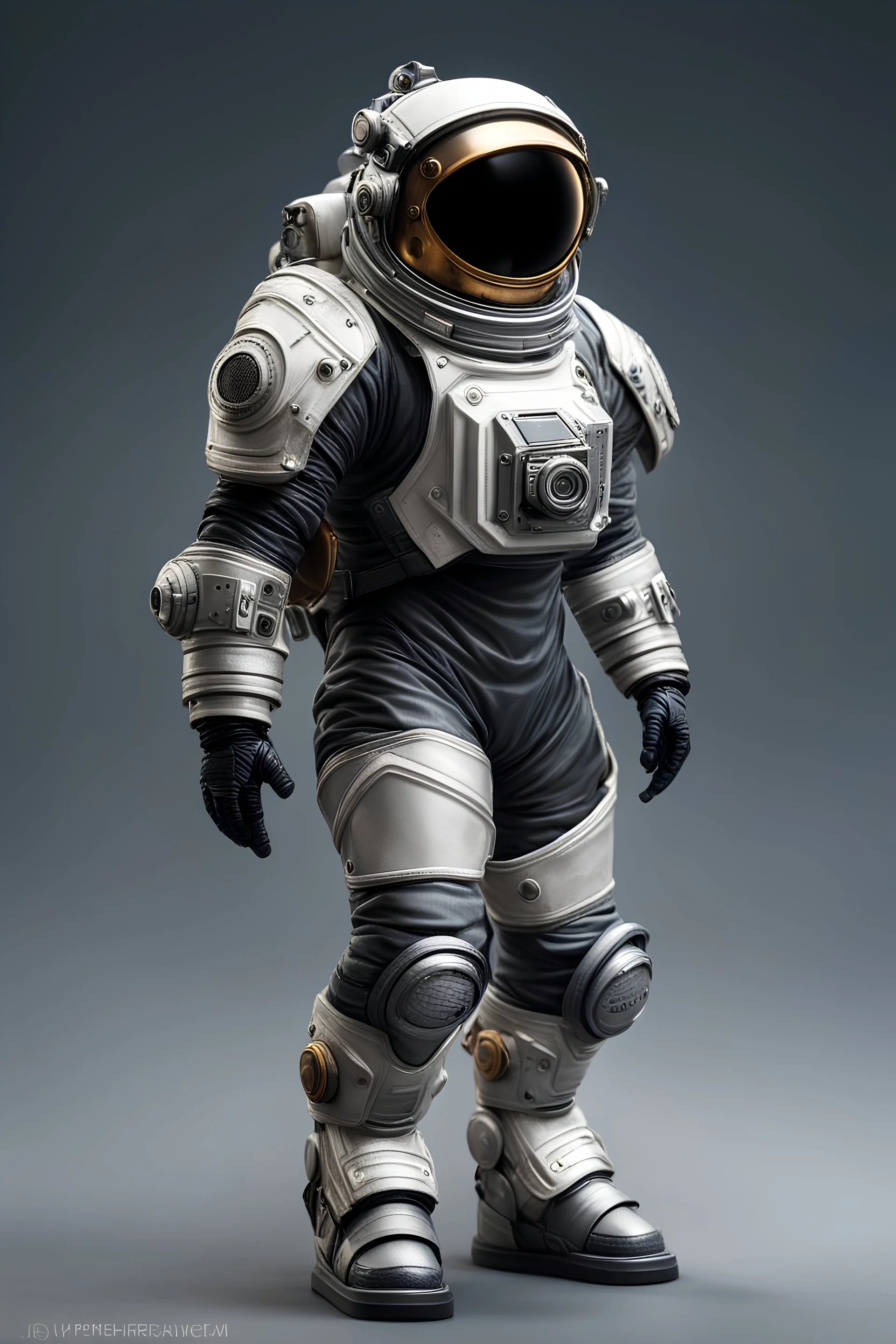 tabletop role-playing miniature of an astronaut wearing an armored atmospheric-pressure-suit. full body. concept art hyperrealism