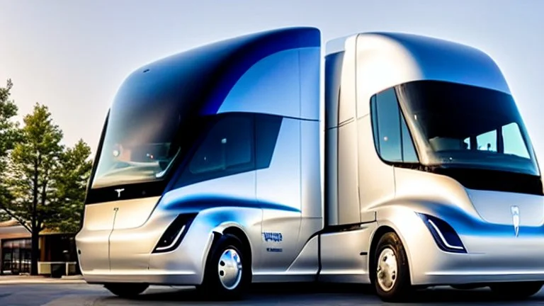 A Tesla semi-truck is parked, inside the 'Everland Resort', in South Korea. CINEMATIC. WIDE ANGLE LENS.