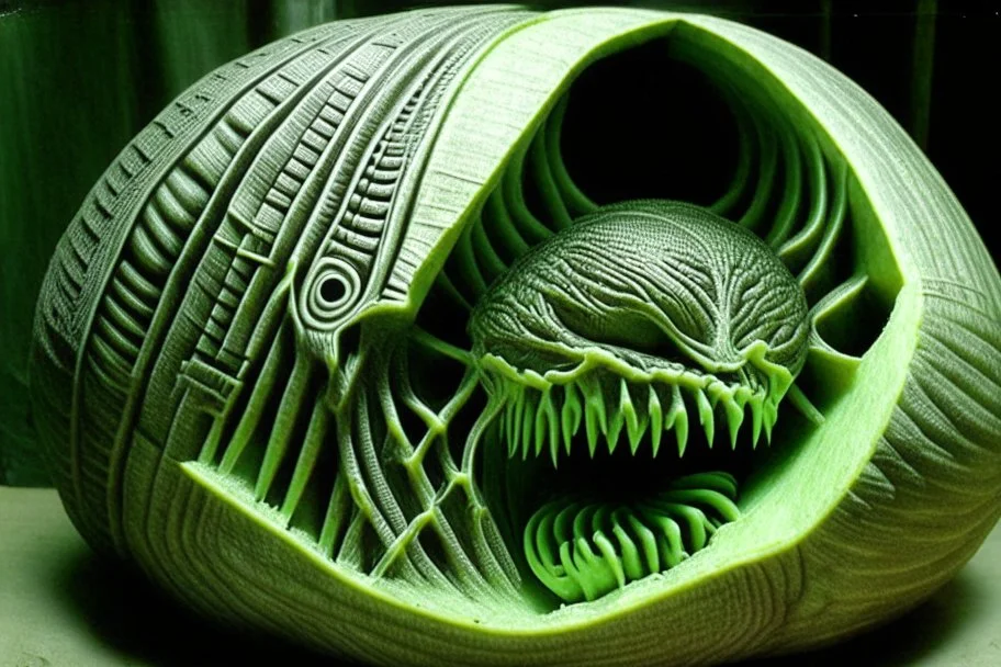 H R Giger watermelon carving