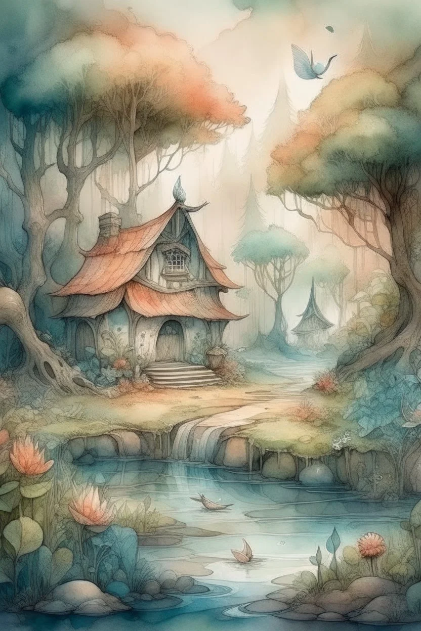 The place where the Dream and its followers live. Watercolor, fine drawing, beautiful foret, pixel graphics, lots of details, pastel aqua colors, delicate sensuality, realistic, high quality, work of art, hyperdetalization, professional, filigree, hazy haze, hyperrealism, professional, transparent, delicate pastel tones, back lighting, contrast, fantastic, nature+space, Milky Way, fabulous, unreal, translucent, glowing