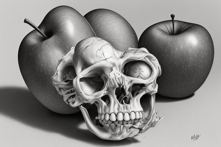 One apple, still life drawing