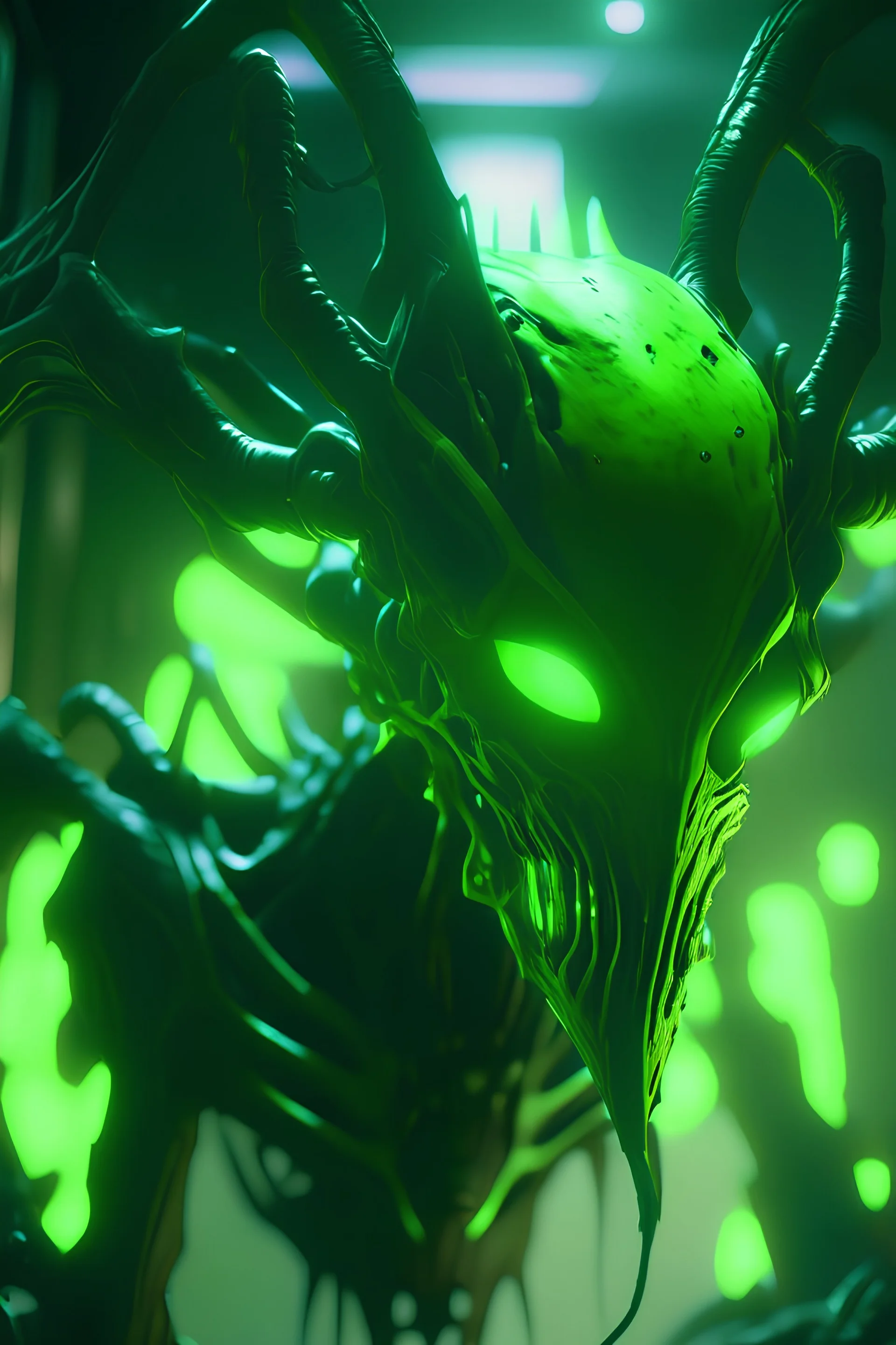 Green toxic alien , unreal engine 5, concept art, art station, god lights, ray tracing, RTX, lumen lighting, ultra detail, volumetric lighting, 3d