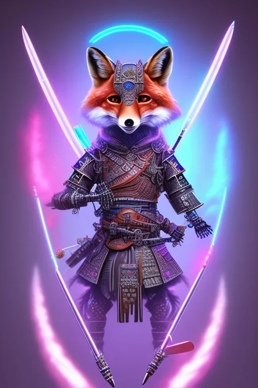 Anthropomorphic fox Neon crystal skeleton samurai