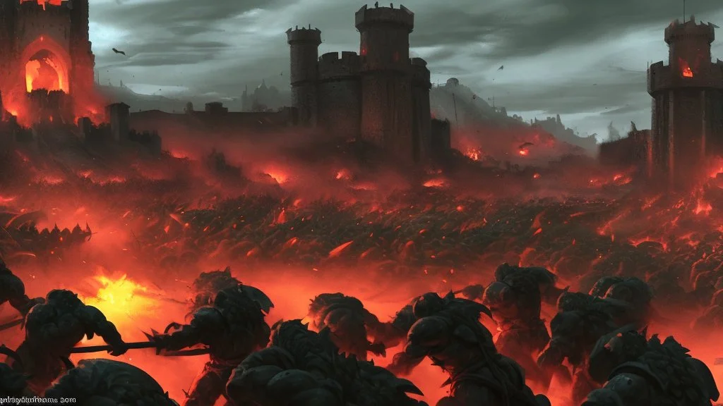 hordes of orcs attacking the fortress