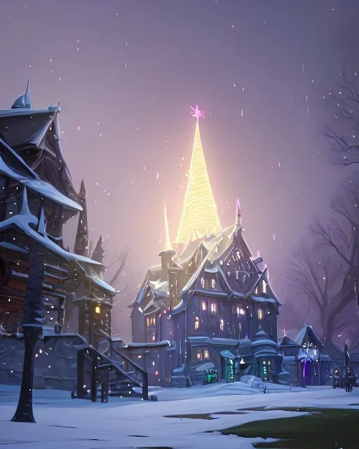 A magical snowy warlock castle in Christmas