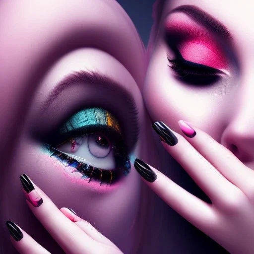 a ugly princess wearing a lot of makeup and painted nails, with pink lipstick and black eyeliner, dramatic, dramatic lighting, volumetric lighting, hyperrealism, 8k, high quality, photorealistic, lot of details