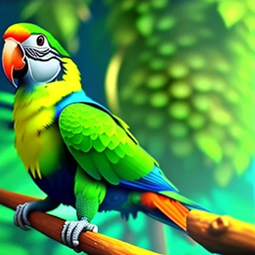 cute 3d cgi disney animation style parrot, 8k resolution, ultra hyperdetailed, Unreal Engine 5, very small details, realistic, normal colours, realistic lighting