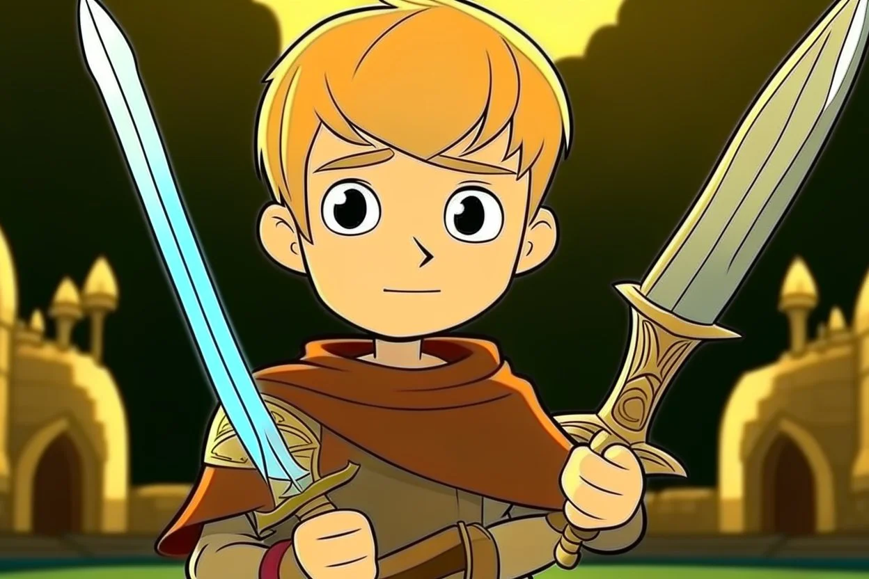 cartoon Arthur holding the sword