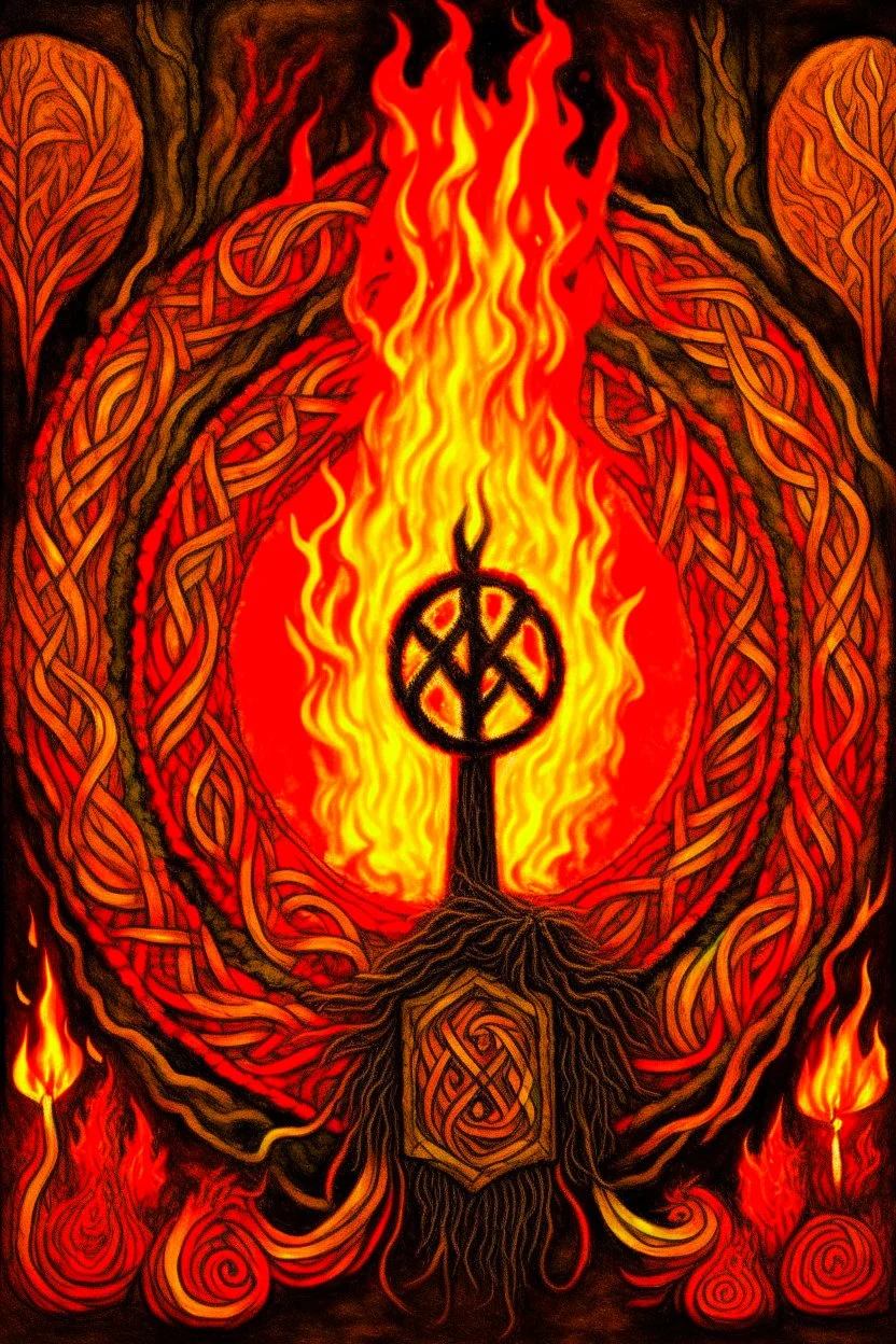 European pagan rune art with fire