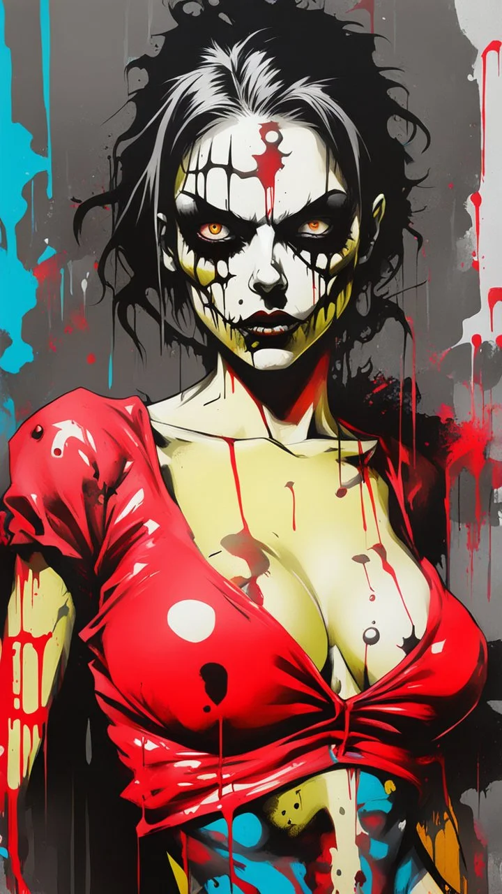 graffiti art of beautiful cartoon zombie girl , elaborate acrylic spray paint by Yoji shinkawa + nick Edwards + Junji Ito style with bold brushstrokes, vibrant saturated natural color