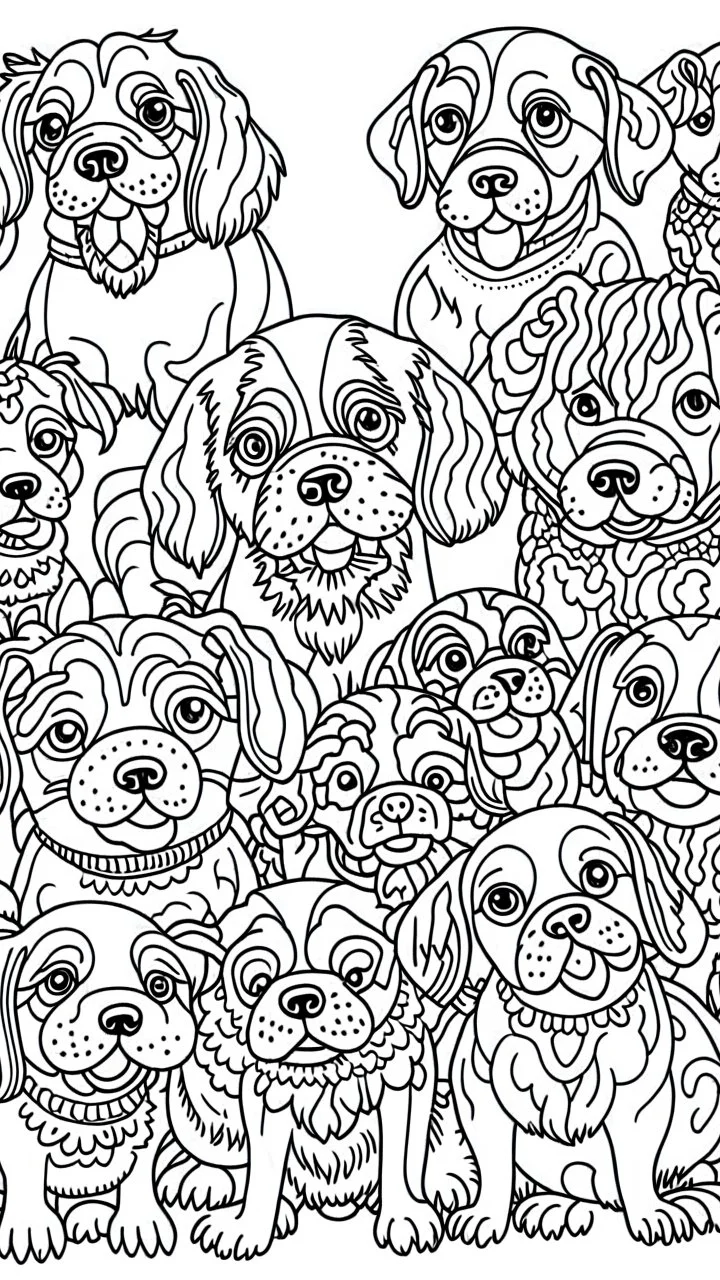 puppies, coloring book for kids, simple,...