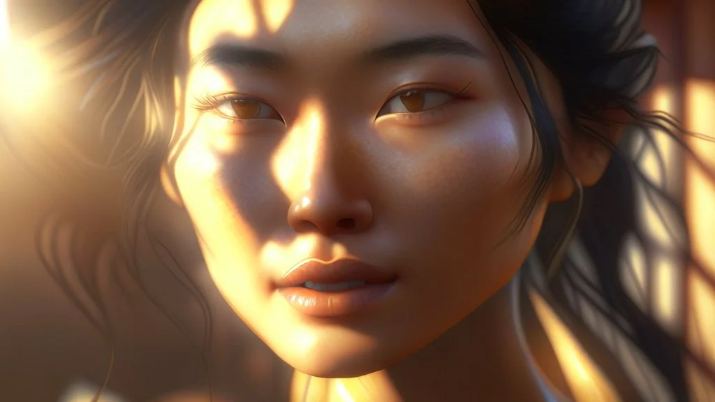 beautyfull asiatic woman, art by kiera malone photography, concept art modern photorealistic, in the style of , Artstation, sunlight, Unreal Engine sharp fine details trending on artstation reflections 4k ultra realistic post-processing