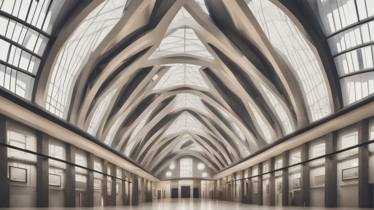 Museum ceiling, modern style, natural lighting