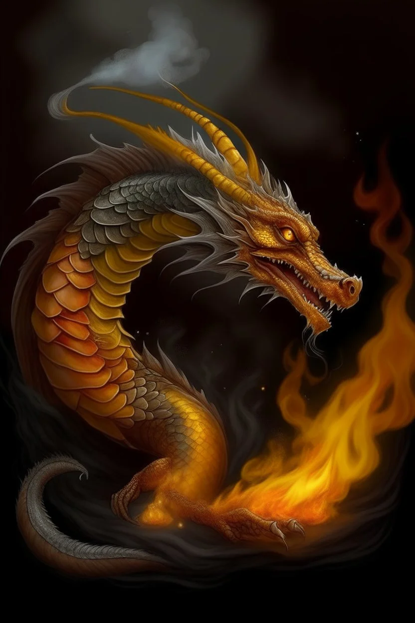 Fish and dragon,fire and smoke