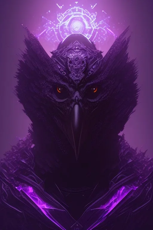 Shadow of a crow peering down with cold purple eyes from within a portal, black portal with violet sparks, glowing eyes, evil eyes, digital art, trending on artstation, 4k, unreal engine, intricate, ornate, dark purple mist