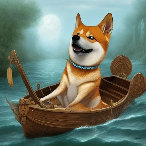 viking shiba inu in a boat