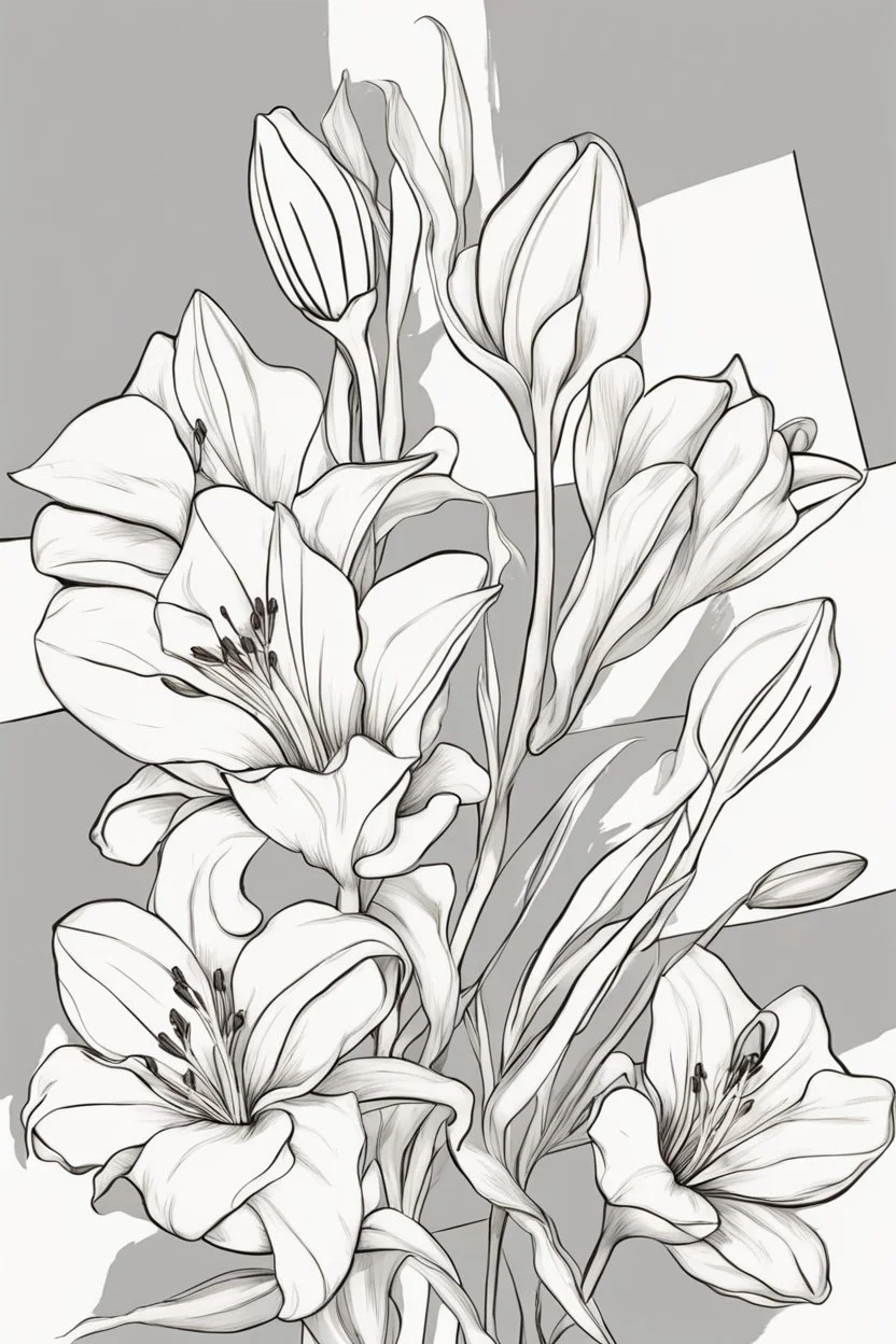 outline art of Dayliliesonly black and white, no colour , White background. sketch style, clean line art, white background, no shadow and clear, no people, no colour, for book