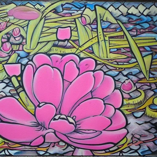 pink lotos mono botan, graffiti vangoh