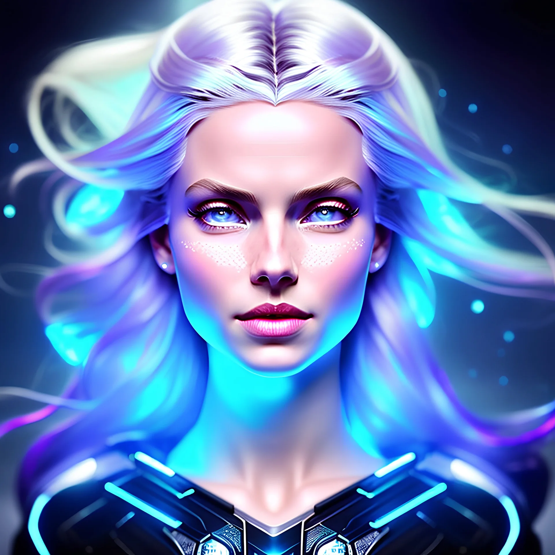 Lexica Aperture v2 style ! dream symmetry!! (((happy, joyful, smiling portrait)))+++, white hair, blue eyes, Brigitte Bardot, diamond third eye, spiritual gradient, gaia, chakra, universe, sci - fi, glowing lights!! intricate, space station, elegant, highly detailed, digital painting, artstation, concept art, smooth, sharp focus, illustration, art by artgerm and greg rutkowski and alphonse mucha