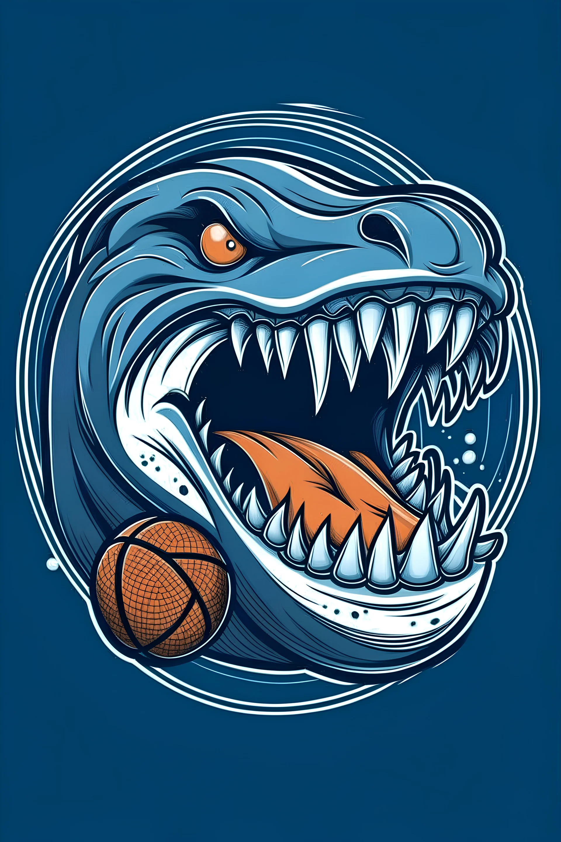 mad shark with a basketball in the mouth