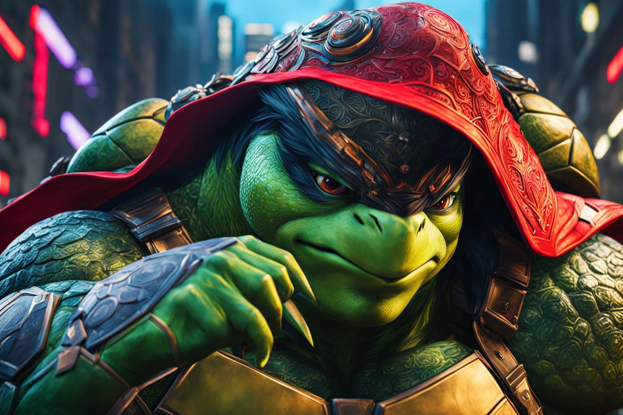 Rafael in 8k live anime artstyle, Turtles, red custom, TMNT them , dynamic pose, intricate details, highly detailed, high details, detailed portrait, masterpiece,ultra detailed, ultra quality