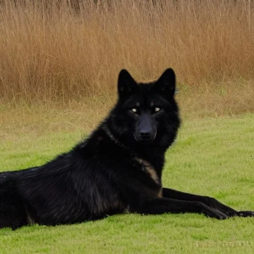 Black wolf with yellow and red markings