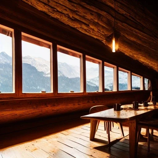 Mountain hut interior, five poeple eating, Austrian aesthetic, oil lamp, wooden floor, night time, 8k, HD, cinematography, photorealistic, Cinematic, Color Grading, Ultra-Wide Angle, Depth of Field, hyper-detailed, beautifully color-coded, insane details, intricate details, beautifully color graded, Cinematic, Color Grading, Editorial Photography, Depth of Field, DOF, White Balance, 32k, Super-Resolution, Megapixel, ProPhoto RGB, VR