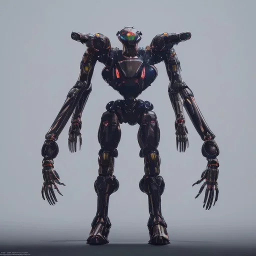 Mecha with metal spider legs his hands are machine guns.