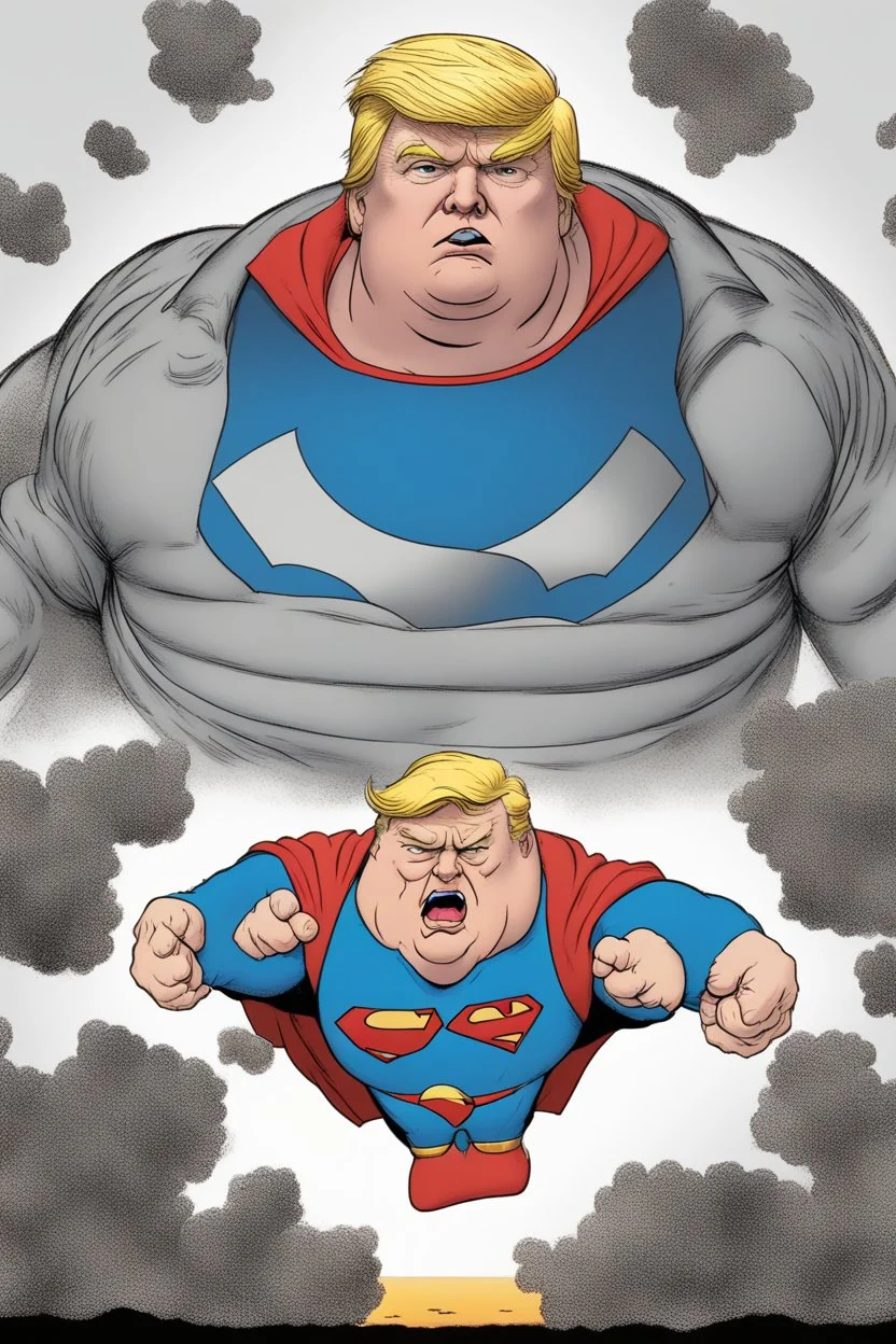 fat superman with donald trump's head