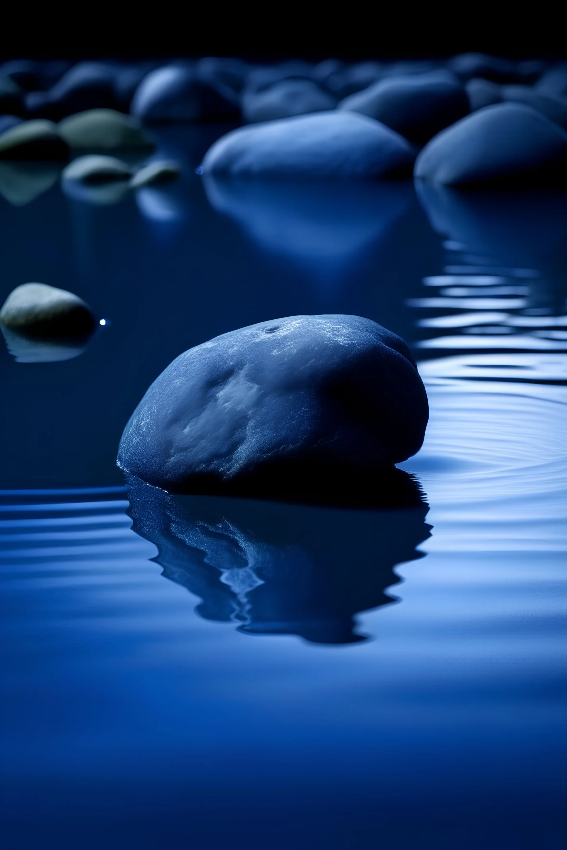 solitude, stone in the water, blue scene