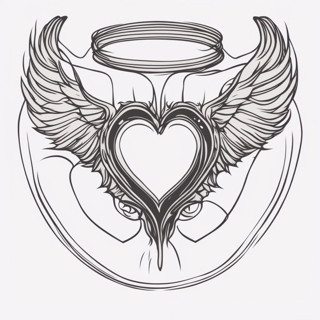 simple line drawing of a heart with wings against a white background.