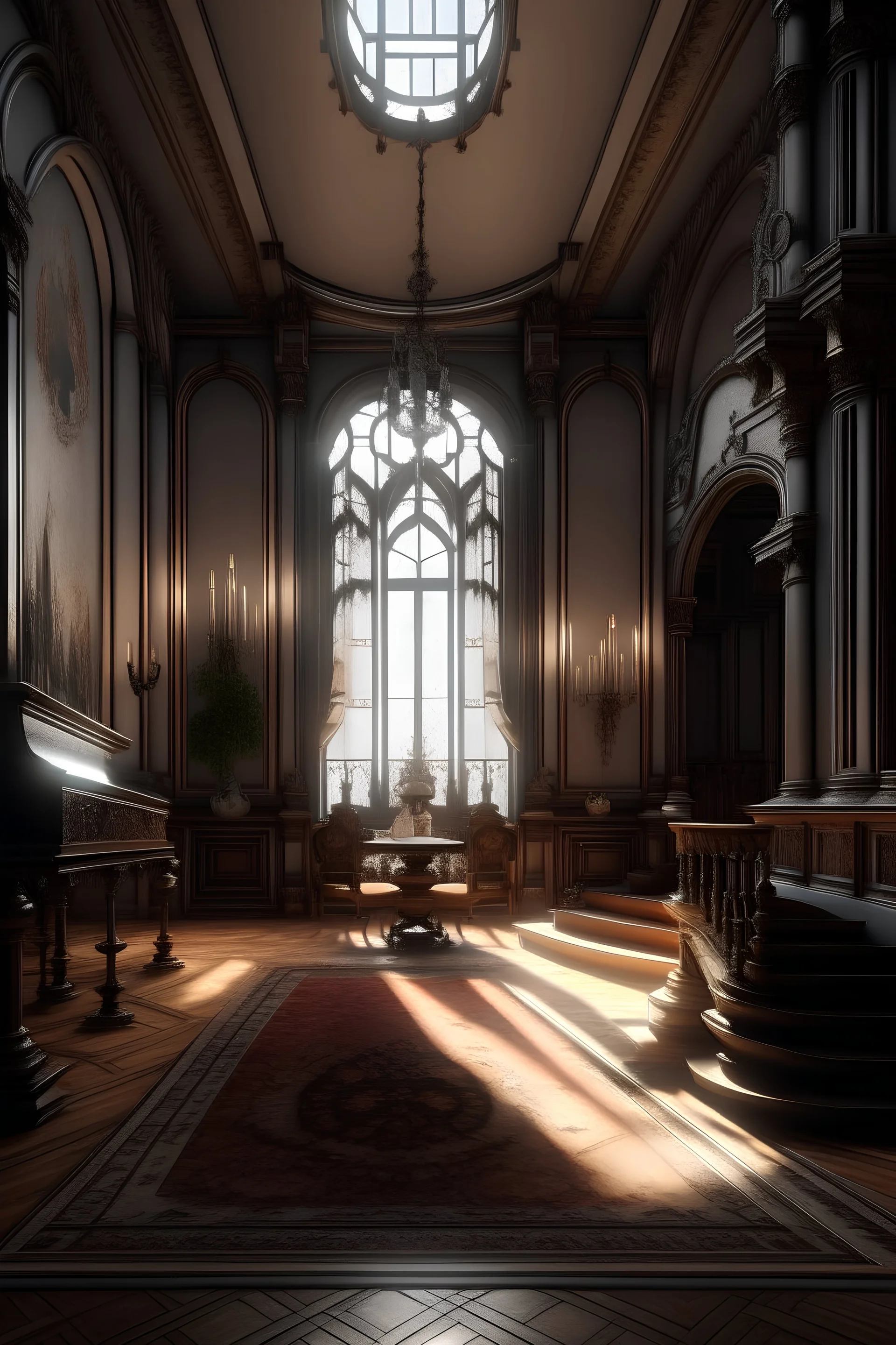 Luxurious Victorian mansion indoors, in the main wall there it a rectangular frame for a painting, cinematic lighting, octane rendering, 8k, ultra high definition, unreal engine, hyperrealism.