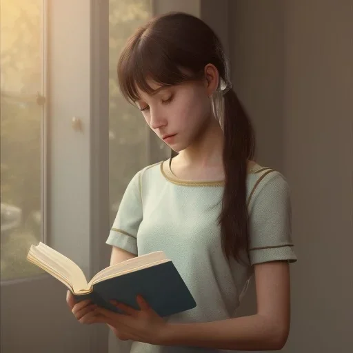 Study girl read a book in by the window, ultra detail, real photo realistic, unreal engine, cinematic lighting --ar 1:1 creative