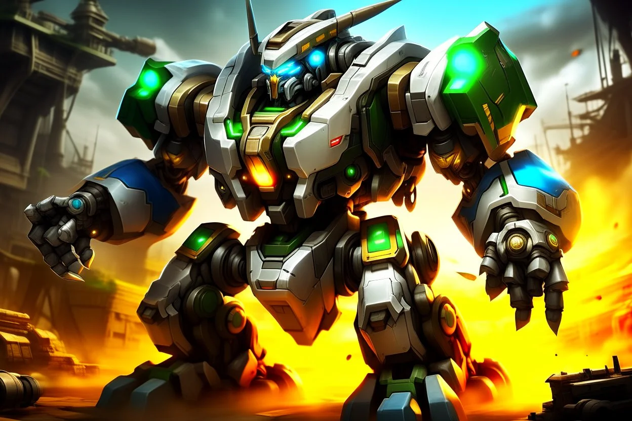 I want an intro image for a YouTube video about TFT 7 Mighty Mech.