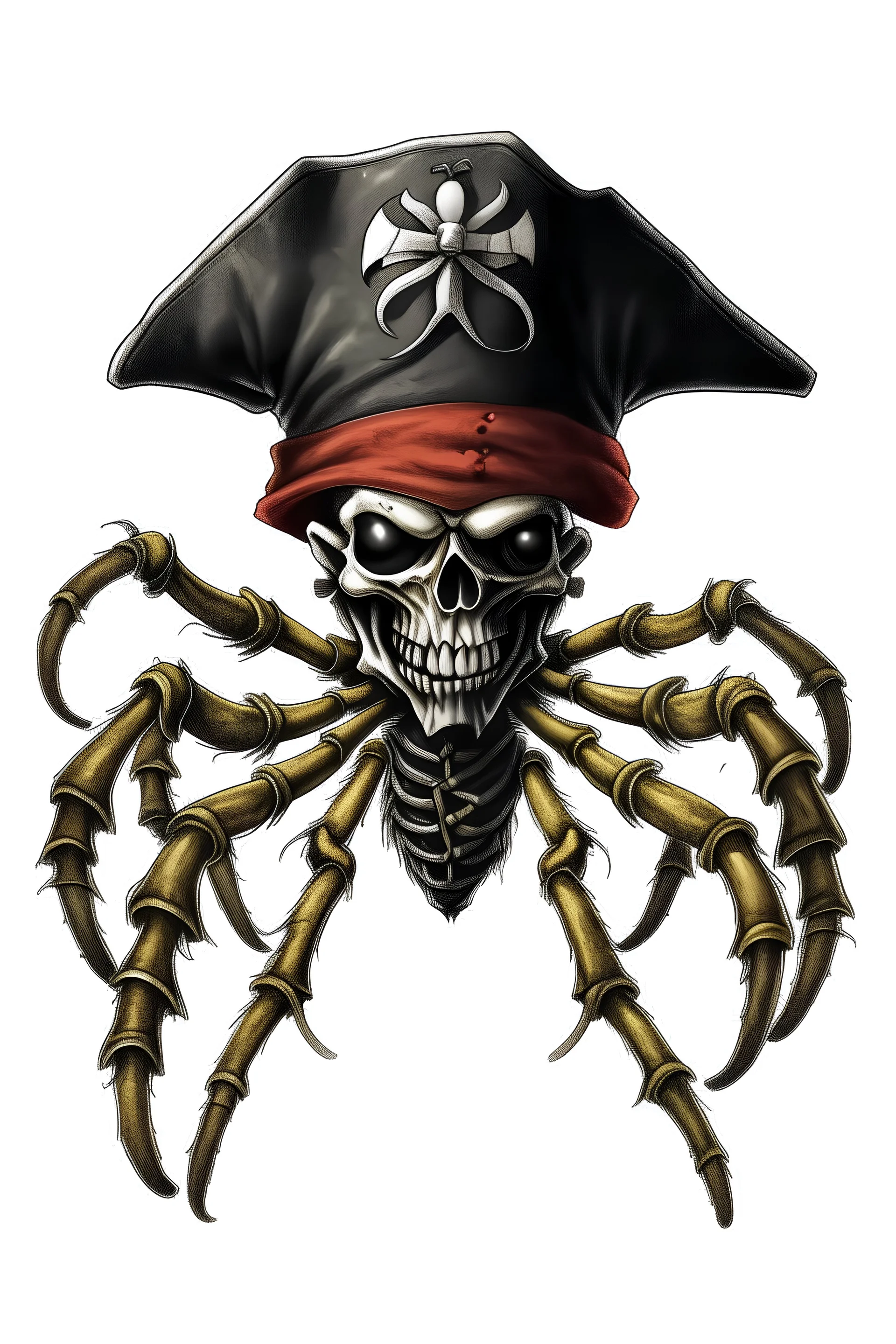 une photo de pirate avec un collier représentant une araignée sur fond blanc