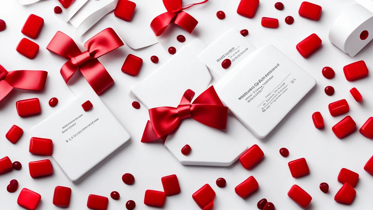 white background, red medical tablets, red ribbon