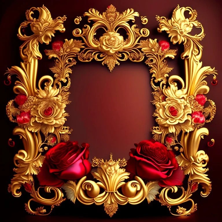 Golden frame baroque with red and roses