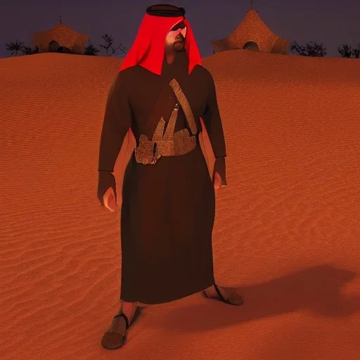  realistic Arab Christian vampire desert warrior at night