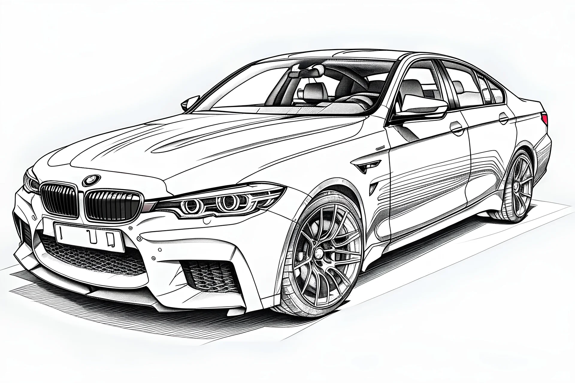 A BMW M5 car, line drawing