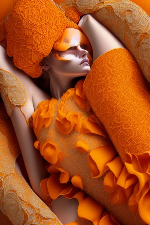 sleeping female, orange and yellow tones, insanely detailed and intricate, hypermaximalist, elegant, ornate, hyper realistic, super detailed, by Pyke Koch