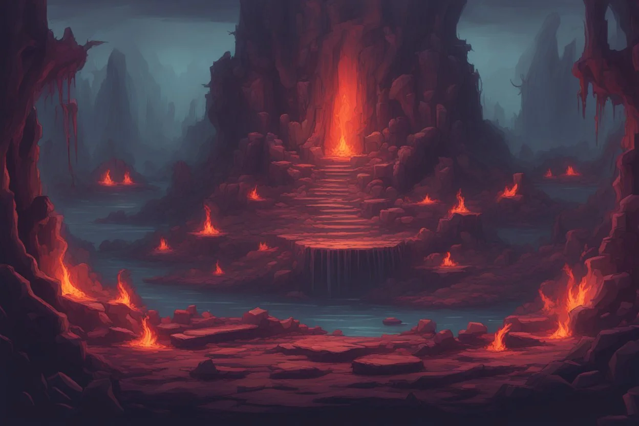 2d hell landscape background for pixel game. hyper-detailed. trending on artstation. --ar 9:16