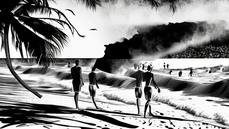 Beach, black and white Victor illustration