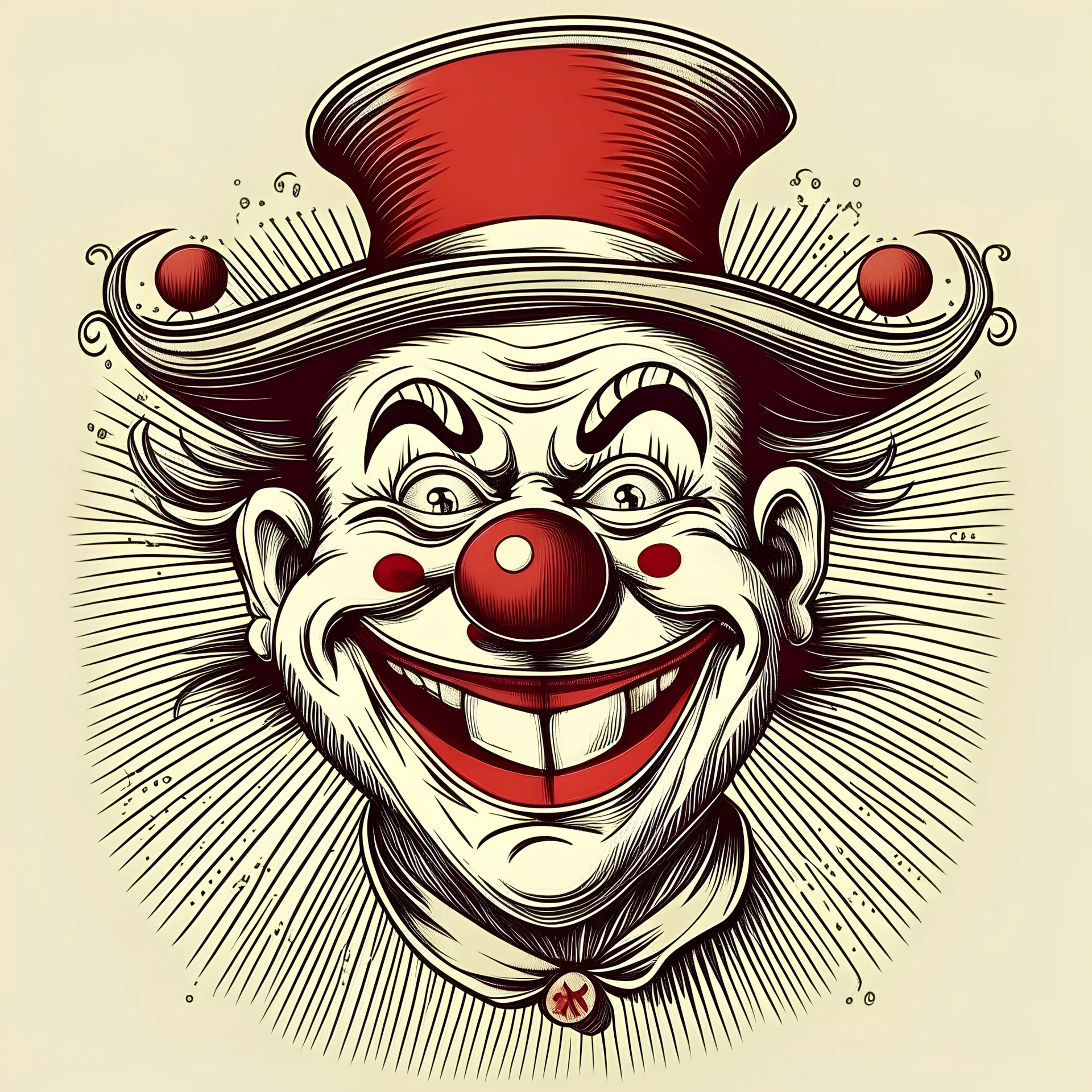 gráfico del rostro de payaso de circo vintage sonriendo