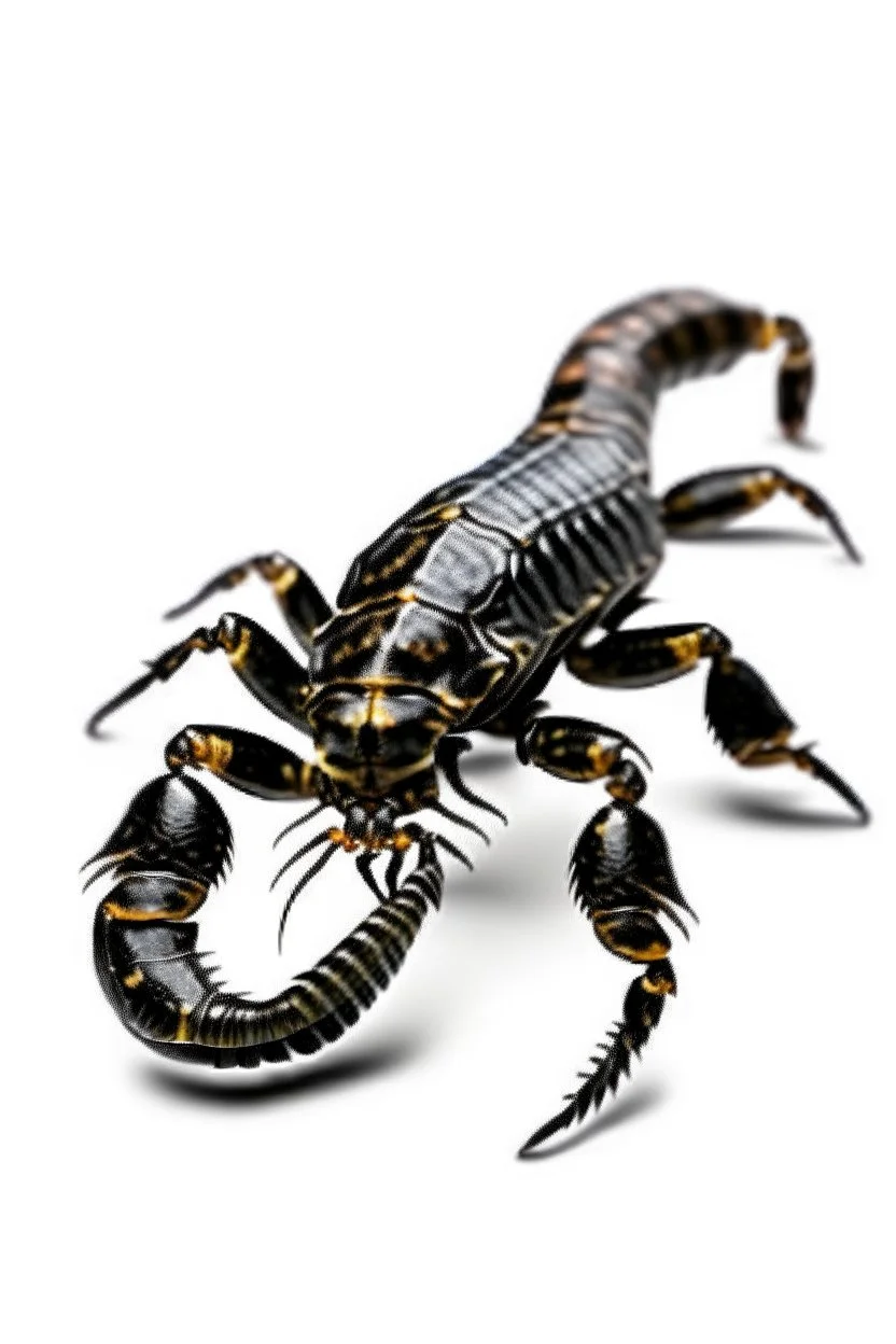 Black emperor Scorpio emblem on a burning landscape background With its Tail curled up behind his back ready to strike and from claws grasping under a storming sky with blue lightening striking around it