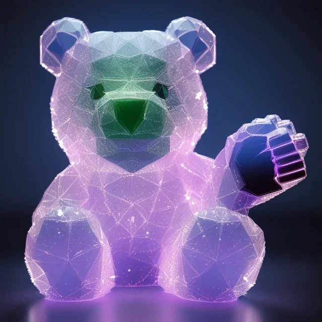 transparent multicolor crystal bear highly detailed, glowing