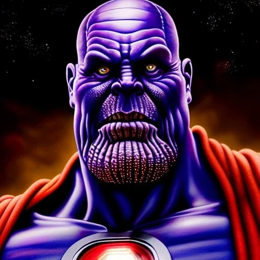 Ultra detailed fullbody Portrait in oil on canvas of Thanos merges with Red Lantern ,extremely detailed digital painting, extremely detailed face,crystal clear Big eyes, mystical colors ,perfectly centered image, perfect composition, rim light, beautiful lighting,masterpiece,8k, stunning scene, raytracing, anatomically correct, in the style of robert e howard and Ken Kelley and Ohrai Noriyoshi and Simon Bisley and tomzj1