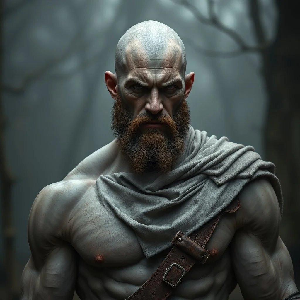 A young large bald noble goliath with grey ashen skin with a renaissance fantasy