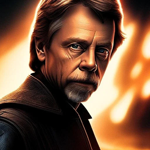 digital art portrait of (Mark Hamill as Luke Skywalker) ((dressed in plain jedi tunic)), surrounded by 100 planets, ultra-detailed, ultra quality illustration, eerie atmosphere, 8k, cinematic lighting