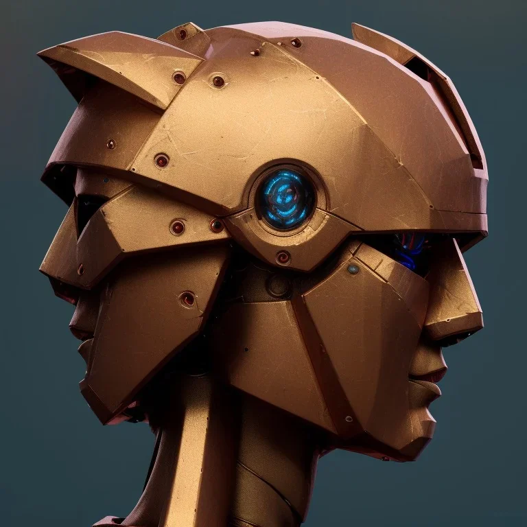 Robot cute profile head portrait, warrior costume, village, meditation, 8k quality